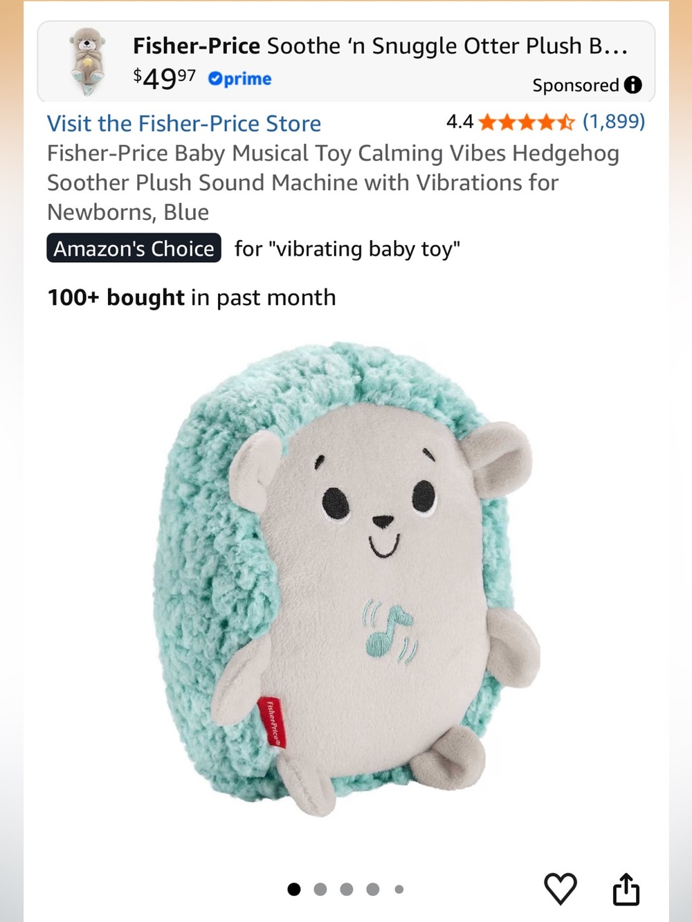 Fisher-Price Mint Blue Musical Hedgehog Plush Soother